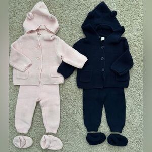 EUC Baby Gap Pink & Navy Baby Bear Sweater Set 3-6m